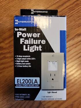 El200la Intermatic In Wall Power Failure Light Almond. 15amp N Lite Mode