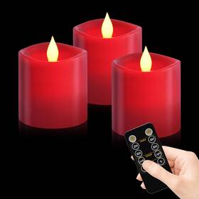 Jr-4ci-2p Woocodowe 3 Inch X Red Flameless Candles - Led Pillar With Remote Timer Flickering 60