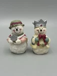 Snowmen Figurines Set Of 2 Resin Snowman Figures 3 Inch Tall Hat & Crown. Fixed Price $10.40.