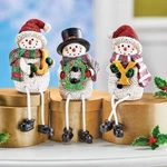 Set Of 3 Holiday Snowman "joy" Christmas Shelf Sitter Figurines W/ Dangling Legs. Fixed Price $29.99.