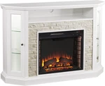 Elegant White Faux Stone Electric Fireplace With Media Storage Solution. Fixed Price $1028.99.
