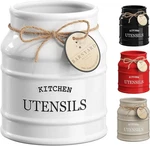 Ceramic Farmhouse Utensil Holder For Kitchen Counter, Large Rustic Cr.... Fixed Price $38.00.
