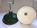 Pair 18" Green Westinghouse Porcelain Industrial Barn Gas Station Light Vintage. Fixed Price $649.00.